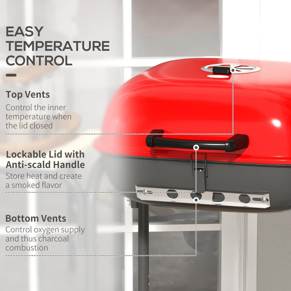 English Elm Outsunny Portable Charcoal Grill with Side Tables Wheels and Shelf for Backyard Camping W2225P174309