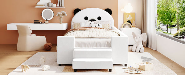 English Elm Twin Velvet Daybed Bear Headboard Hydraulic Storage Kids Bedroom Frame White SF000129AAK