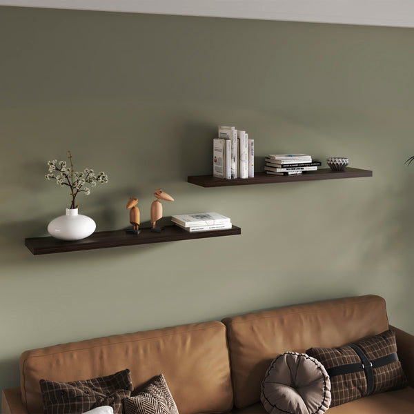 English Elm Ecco 47" Dark Oak Floating Shelves Set of 2 — Hidden Brackets, Sturdy Particleboard, Modern Wall Storage B070P368048