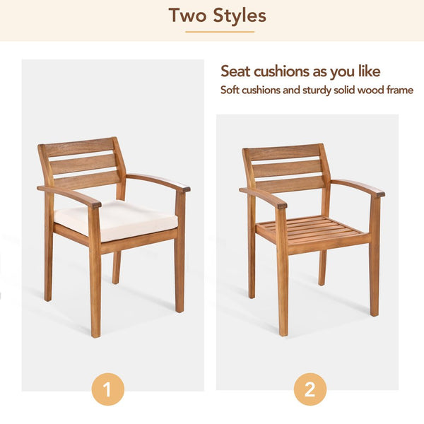 English Elm GO Outdoor 7-Piece Acacia Wood Dining Set for 7-8 — Removable Cushions, Ergonomic Chairs & Bench, Stable FG201230AAA