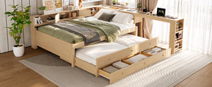 English Elm Twin Daybed Pine Frame with Trundle Desk Hutch Shelves and Storage for Kids Rooms Gold W1580S00463