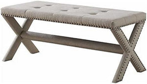English Elm Glam Button Tufted Upholstered Bench with Nailhead Trim and X Trestle Legs Natural B011P450616