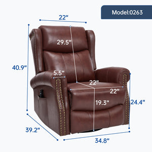 English Elm Heat Massage Rocker Swivel Recliner Genuine Leather Chair with Lumbar Vibration Nodes W3224S00014