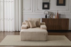 English Elm Oversized Chaise Lounge Chair Cozy Cloud Corduroy Plush Sleeper Daybed with Throw Pillows, Wide Armrest and No Assembly Beige W3723P345158