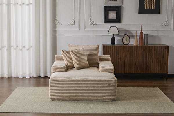 English Elm Oversized Chaise Lounge Chair Cozy Cloud Corduroy Plush Sleeper Daybed with Throw Pillows, Wide Armrest and No Assembly Beige W3723P345158