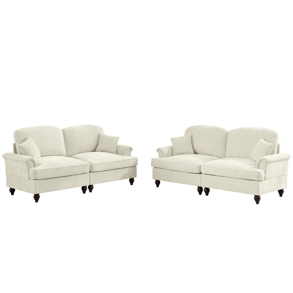 English Elm Classic 2-Piece Modular Couch Set - Flared Arms, Removable Skirts, Chenille Upholstery, Beige White W3041S00232