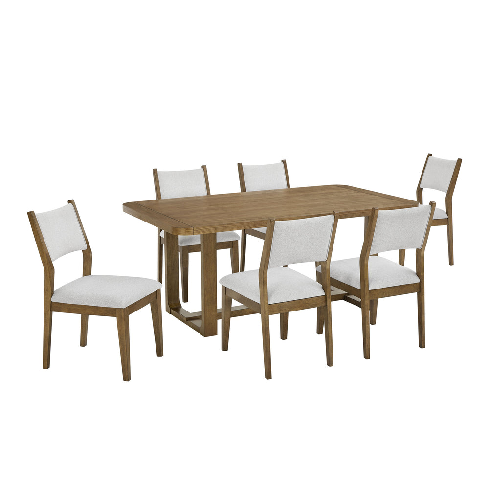 English Elm Darla 7-Piece Walnut Oak Finish Dining Set With Sleek Sled Base & Padded Chairs For Comfort B061S00914
