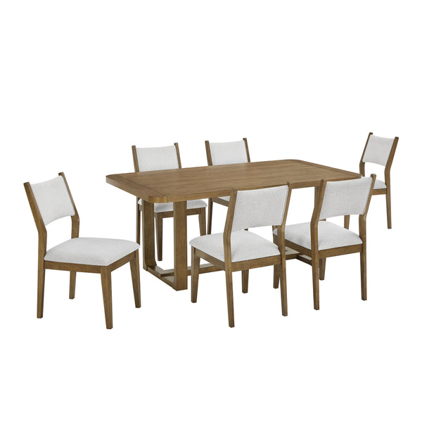 English Elm Darla 7-Piece Walnut Oak Finish Dining Set With Sleek Sled Base & Padded Chairs For Comfort B061S00914