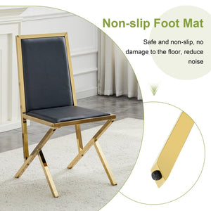 English Elm Table and Chair Set 12 Piece Tempered Glass Dining with Gold Metal Legs Modern Black+Gold,Transparent W1151S04772