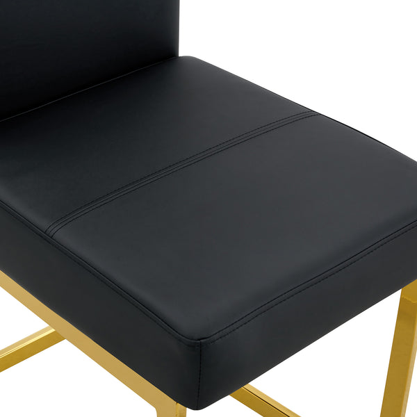 English Elm Modern Cantilever Gold Frame Pu Leather Dining Chairs Glam Set of Four Black W3875P372986