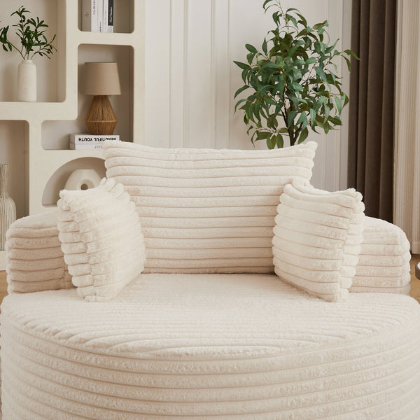 English Elm 50"l Corduroy Oversized Sleeper Chair with Neck Pillow Support for Lounge or Bedroom Beige W834P405862
