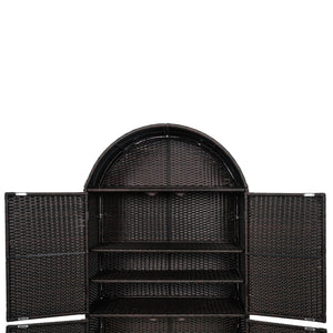 English Elm K&k Tall Arched Pe Rattan Outdoor Storage Cabinet with Adjustable Shelves and Steel Frame Brown+Black N707P420158D