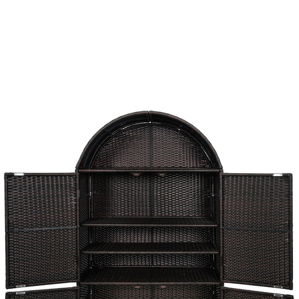 English Elm K&k Tall Arched Pe Rattan Outdoor Storage Cabinet with Adjustable Shelves and Steel Frame Brown+Black N707P420158D