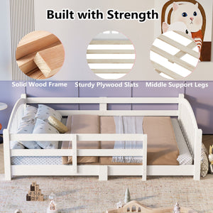English Elm Twin Montessori Floor Bed Solid Pine Frame with Safety Guardrails for Kids Bedroom White N733P400298K