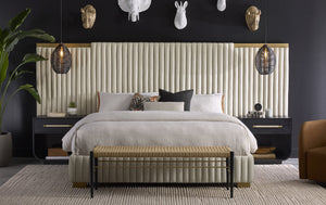 Sunpan Tarrant Nightstand – Elegant Black Oak with Raffia Handles and Modern Curves for Stylish Storage Solutions