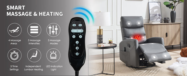English Elm Heat Massage Rocker Swivel Recliner with 8 Vibration Nodes Fabric Lounge Chair W3224P322245