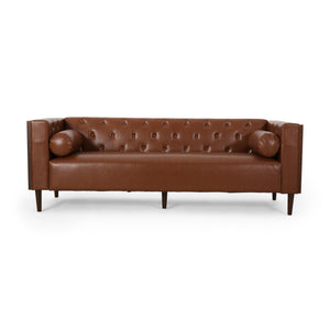 English Elm 3-seater Diamond Tufted Contemporary Sofa Deep Seated Living Room Couch with Pillows Light Brown 70630.00A_70630.00B
