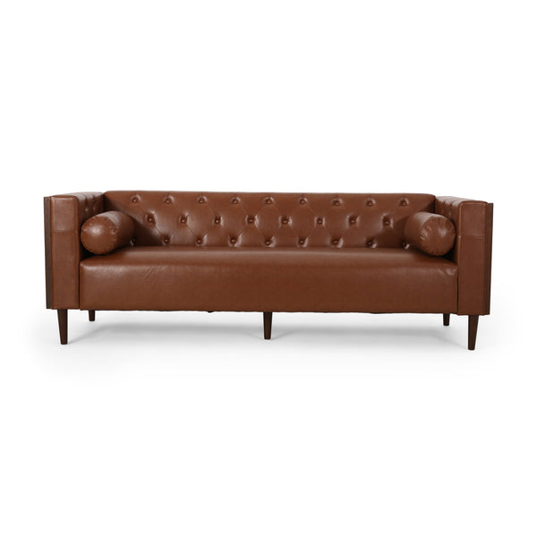 English Elm 3-seater Diamond Tufted Contemporary Sofa Deep Seated Living Room Couch with Pillows Light Brown 70630.00A_70630.00B