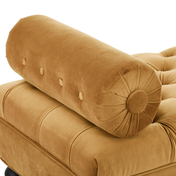 English Elm Modern Tufted Velvet Bench with Gourd Legs and Pillows for Bedroom Entryway Yellow N761P335807L