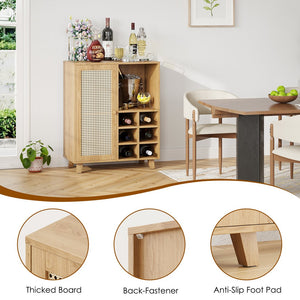 English Elm Rattan Cane Front Sideboard with Drawers Adjustable Shelf Bohemian Storage Cabinet Natural T3623P434759