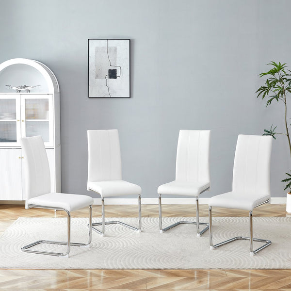 English Elm 4-pack Pu High-back Dining Chairs with Powder-coated Metal Legs for Modern Kitchens White W3875P372869