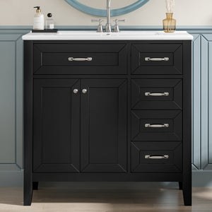 English Elm 36" Modern Bathroom Vanity With Sink Combo, Sleek Black Cabinet, Durable Storage & Stylish Design N725P246491B