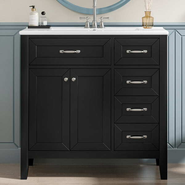 English Elm 36" Modern Bathroom Vanity With Sink Combo, Sleek Black Cabinet, Durable Storage & Stylish Design N725P246491B