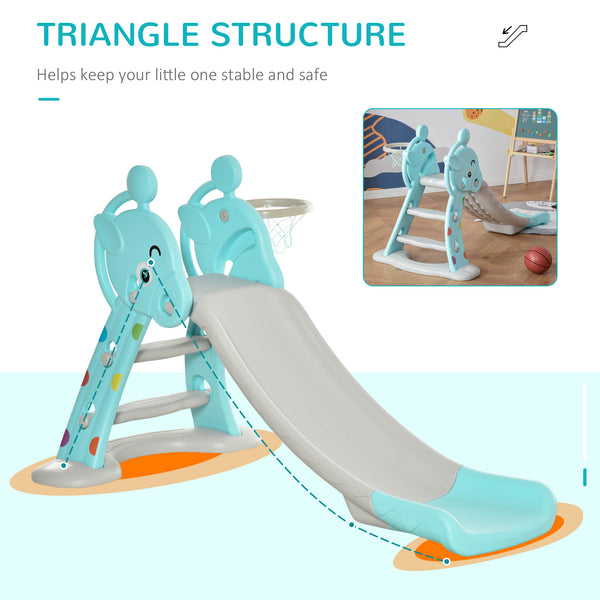English Elm Qaba Foldable Toddler Slide and Basketball Hoop Playset with Deer Design Hdpe W2225P200820