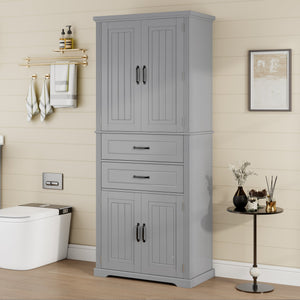 English Elm [video] Floor to Ceiling Matte Storage Cabinet with Drawers Shelves and Adjustable Interior Gray N759P407762E
