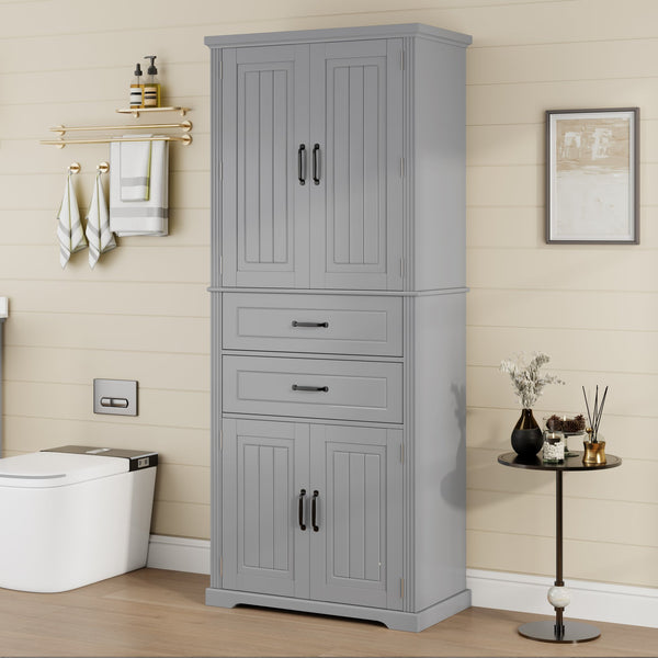 English Elm [video] Floor to Ceiling Matte Storage Cabinet with Drawers Shelves and Adjustable Interior Gray N759P407762E