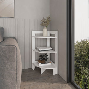 English Elm Gisela Modern Corner Shelf Three-Tier Space-Saving Display Unit for Books Decor and Storage White 34.2 L x 16.9 W x 2.8 H B128P237170