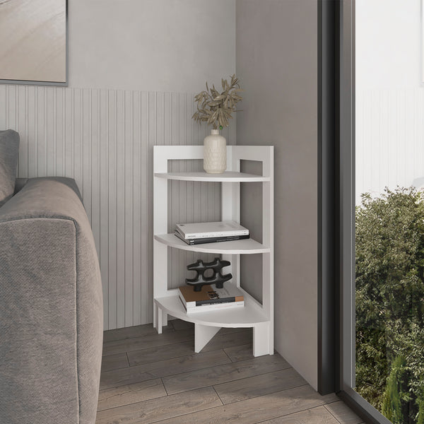 English Elm Gisela Modern Corner Shelf Three-Tier Space-Saving Display Unit for Books Decor and Storage White 34.2 L x 16.9 W x 2.8 H B128P237170