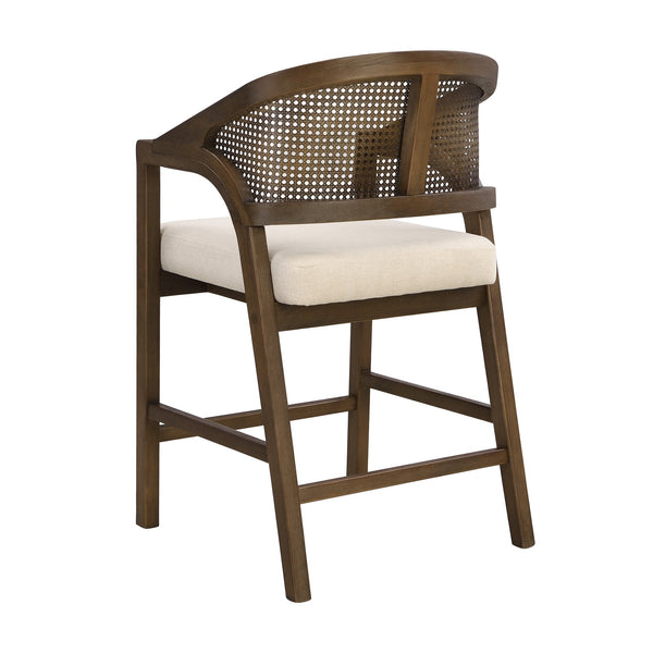 English Elm Wooden Rubberwood Counter Stools with Woven Rattan Back Mid Century Set of Two Beige,Walnut N771P257313T