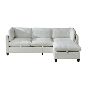 English Elm 96.5" L-shaped Chenille Sectional with Storage Ottoman Eucalyptus Frame Living Room Beige W1097S00279