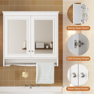 English Elm 3-in-1 Wall Mounted Medicine Cabinet with Soft Close Door Adjustable Shelves and Towel Bar White N710P405415K