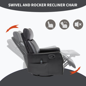 English Elm Blue Fabric Swivel Rocker Recliner with Massage Heat Nodes for Living Room Comfort Black Pu W1803P321812