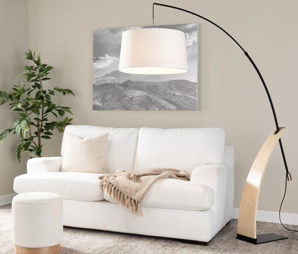 English Elm Floor Lamp with Organic Wood Base and Linen Shade for Farmhouse Living Spaces B202S02142