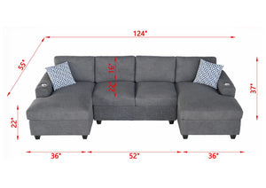 English Elm Multifunctional Corduroy Modular Sectional with Dual Chaise Cup Holders Living Room Dark Gray B2730S00077