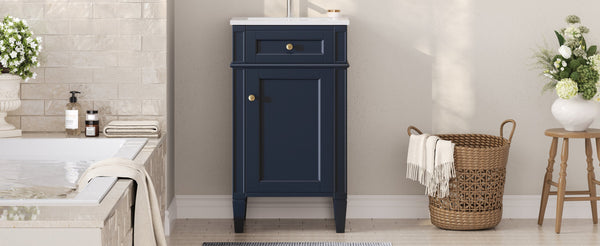 English Elm 18-inch French Style Freestanding Bathroom Vanity with Ceramic Sink Soft Close Storage Blue N710P411340C