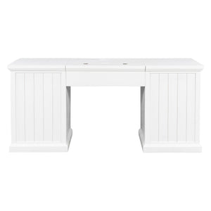 English Elm 67" White Executive Desk with Cabinet Storage Drawers and Usb Ports for Home Office N751S415500K