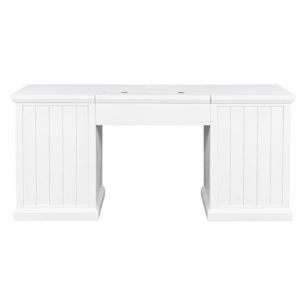 English Elm 67" White Executive Desk with Cabinet Storage Drawers and Usb Ports for Home Office N751S415500K