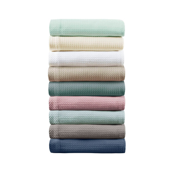 JLA Home Madison Park - Blanket Egyptian Cotton Seafoam Throw — Ultra-Soft, Breathable, Durable, Machine-Washable Comfort Wrap 90 L x 108 W x 0.25H MP51N-5170