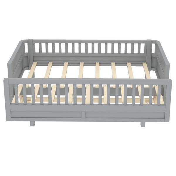 English Elm Twin Xl Convertible Platform Bed With Guardrails, Solid Wood Frame In Gray - Safe & Stylish Sleep Solution W1580S00242-GIGA