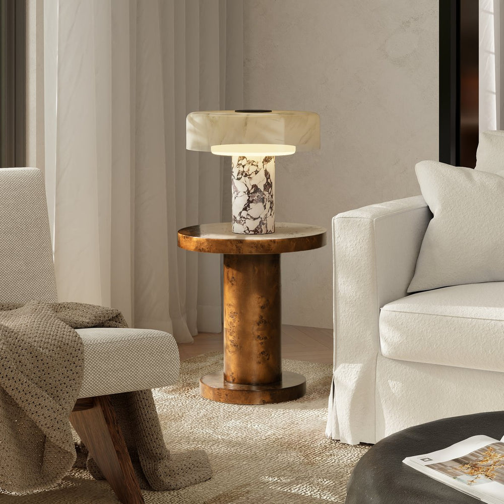 English Elm Bolin Burl Wood Round Side Table Sculptural Pillar Base Walnut Accent Piece B2719P280166