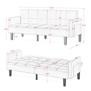 English Elm Velvet Convertible Futon Sofa Bed with Adjustable Back, Plush 9" Cushion, Eucalyptus Frame for Apartments Black W1413P332828