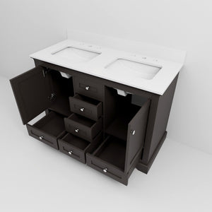 English Elm Espresso Double Bath Vanity 48 in. W x 22 in. D with Cultured Marble Top, Soft-Close Drawers, Plenty of Storage B2731P258341