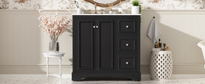 English Elm 36'' Transitional Bathroom Vanity with Ceramic Sink, Solid Wood Frame, Adjustable U-Shelf & Soft-Close Doors Black N729P292966B