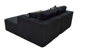 English Elm Full Corduroy Double Chaise Loveseat Foam Plush Seating for Bohemian Living Rooms Black B2748S00055