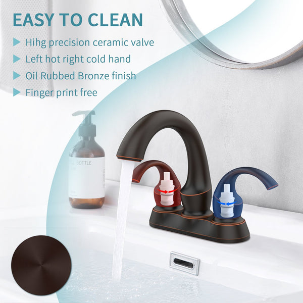 English Elm Bathroom Faucet 2-Handle Swan Style In Oil Rubbed Bronze - Efficient Aerator, Pop-Up Drain & Hoses T3177P277485