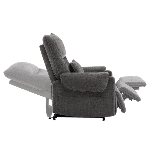 English Elm Jennifer Taylor Home - Glenn Power Lift Assist Recliner - Steel Gray Chenille, Lumbar Pillow, Side Pocket, Quiet Motor B2719P328584